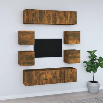 ARDEBO.de - 8-tlg. TV-Schrank-Set Räuchereiche Holzwerkstoff