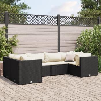 ARDEBO.de - 6-tlg. Garten-Lounge-Set mit Kissen Schwarz Poly Rattan