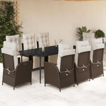 ARDEBO.de - 9-tlg. Garten-Essgruppe mit Kissen Braun Poly Rattan