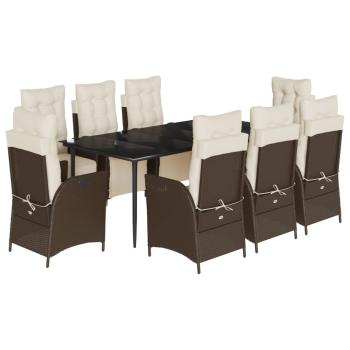 9-tlg. Garten-Essgruppe mit Kissen Braun Poly Rattan
