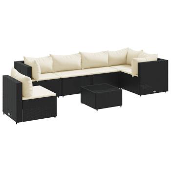 7-tlg. Garten-Lounge-Set mit Kissen Schwarz Poly Rattan