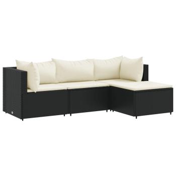 4-tlg. Garten-Lounge-Set mit Kissen Schwarz Poly Rattan