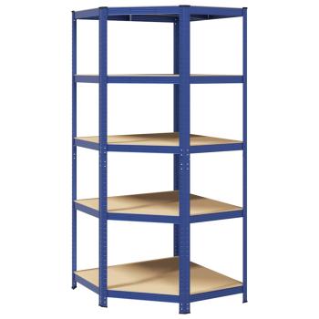 Eckregal mit 5 Böden Blau Stahl & Holzwerkstoff