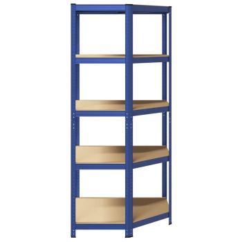 Eckregal mit 5 Böden Blau Stahl & Holzwerkstoff