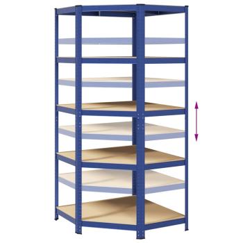 Eckregal mit 5 Böden Blau Stahl & Holzwerkstoff