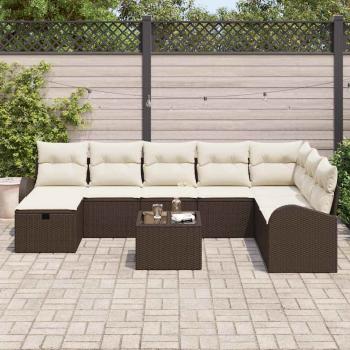 9-teilige Garten-Sofa-Garnitur mit Kissen Braun Poly-Rattan