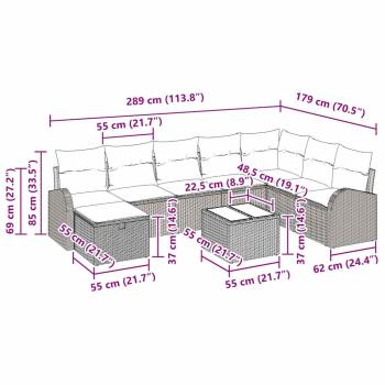 9-teilige Garten-Sofa-Garnitur mit Kissen Braun Poly-Rattan