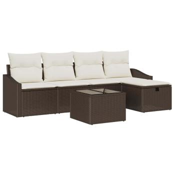 6-teiliges Garten-Sofa-Set mit Kissen Braunes Poly Rattan