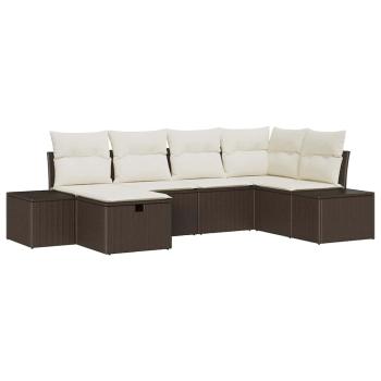 6-teiliges Garten-Sofa-Set mit Kissen Braun Poly Rattan