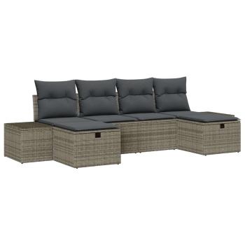 6-teiliges Garten Sofa Set mit Kissen Grau Poly Rattan