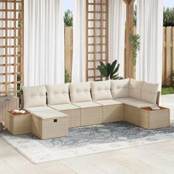 ARDEBO.de - 7-teiliges Garten Sofa Set mit Kissen Beige Poly Rattan