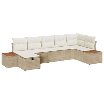 7-teiliges Garten Sofa Set mit Kissen Beige Poly Rattan