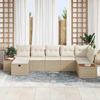 7-teiliges Garten Sofa Set mit Kissen Beige Poly Rattan