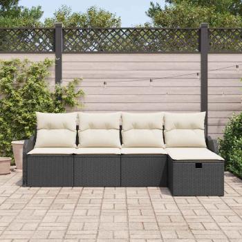 5-teilige Garten-Sofa-Set mit Kissen Schwarz Poly Rattan, 2-Sitzer Garten-Sofa mit Stauraum & Kissen Schwarz Poly Rattan