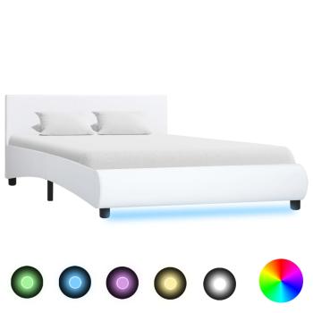 ARDEBO.de - Bettgestell mit LED Weiß Kunstleder 120x200 cm