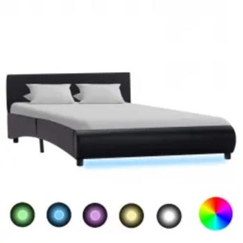 Bettgestell mit LED Schwarz Kunstleder 140×200 cm