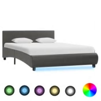 Bettgestell mit LED Grau Kunstleder 140x200 cm