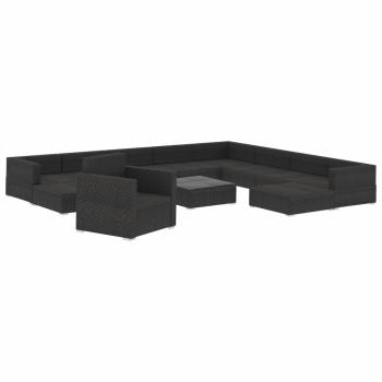 12-tlg. Garten-Lounge-Set mit Auflagen Poly Rattan Schwarz