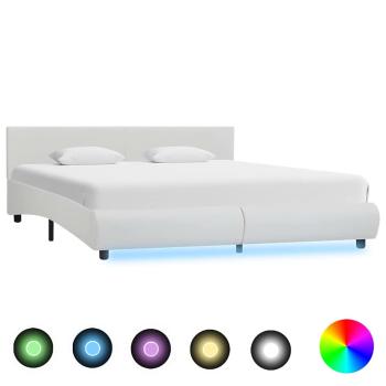 Bettgestell mit LED Weiß Kunstleder 180×200 cm