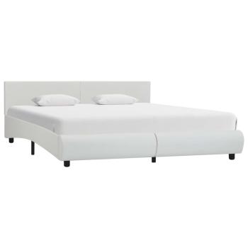 Bettgestell mit LED Weiß Kunstleder 180×200 cm
