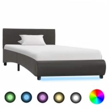 Bettgestell mit LED Grau Kunstleder 100x200 cm
