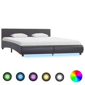 ARDEBO.de - Bettgestell mit LED Grau Kunstleder 160x200 cm