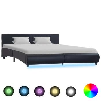 ARDEBO.de - Bettgestell mit LED Schwarz Kunstleder 160 x 200 cm