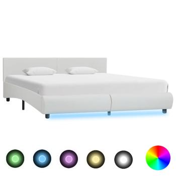 ARDEBO.de - Bettgestell mit LED Weiß Kunstleder 160×200 cm