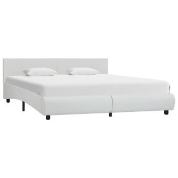 Bettgestell mit LED Weiß Kunstleder 160×200 cm