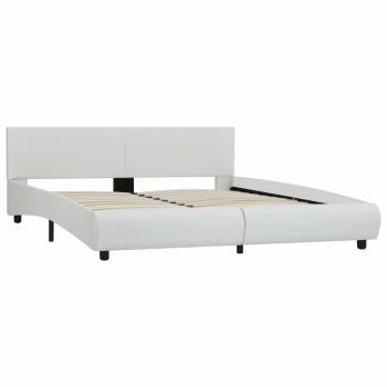Bettgestell mit LED Weiß Kunstleder 160×200 cm
