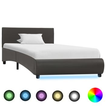 ARDEBO.de - Bettgestell mit LED Grau Kunstleder 90×200 cm