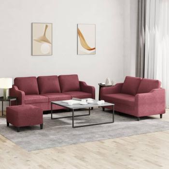 ARDEBO.de - 3-tlg. Sofagarnitur mit Kissen Weinrot Stoff