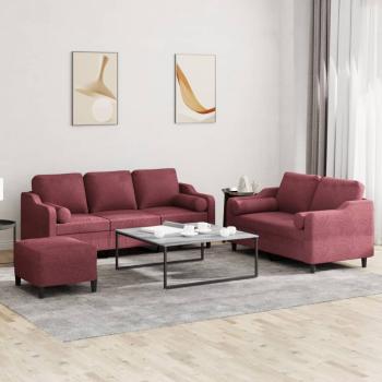 ARDEBO.de - 3-tlg. Sofagarnitur mit Kissen Weinrot Stoff