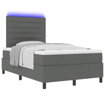 ARDEBO.de - Boxspringbett mit Matratze & LED Dunkelgrau 120x190 cm Stoff