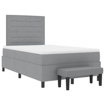 ARDEBO.de - Boxspringbett mit Matratze & Bank Hellgrau 120x190 cm Stoff
