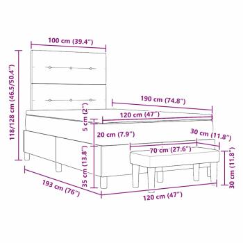 Boxspringbett mit Matratze & Bank Grau 120x190 cm Stoff