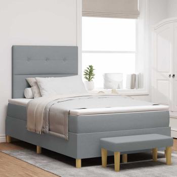 ARDEBO.de - Boxspringbett mit Matratze & Bank Hellgrau 120x190 cm Stoff