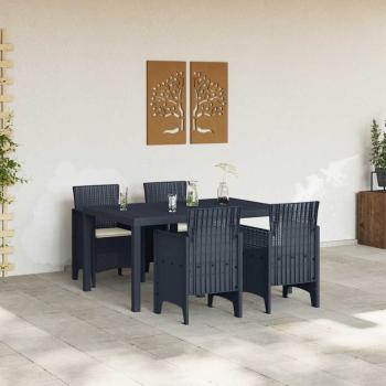 5-teiliges Garten Essset mit Kissen Anthrazit Poly Rattan