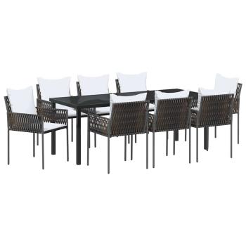 9-teiliges Garten-Dining-Set mit Kissen Braun Poly Rattan