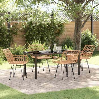ARDEBO.de - 5-teiliges Garten-Ess-Set Braunes Poly-Rattan