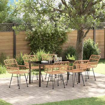 ARDEBO.de - 7-teiliges Garten Esszimmer Set Brown Poly Rattan
