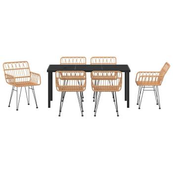 7-teiliges Garten Esszimmer Set Brown Poly Rattan