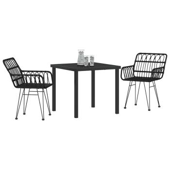 3-teiliges Garten Essset Schwarz Poly Rattan
