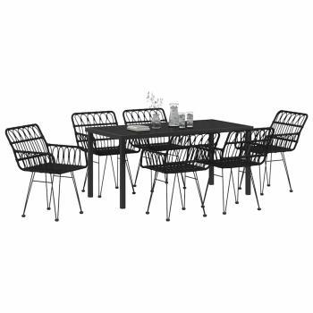 7-teiliges Garten-Essenset Schwarz Poly Rattan