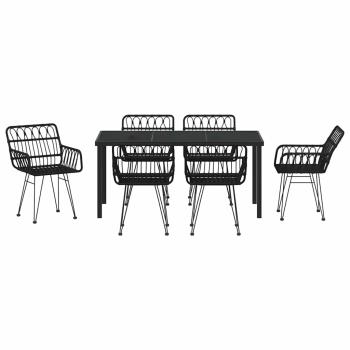 7-teiliges Garten-Essenset Schwarz Poly Rattan