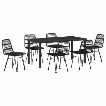 7-teiliges Garten-Essgruppe Schwarz Poly Rattan