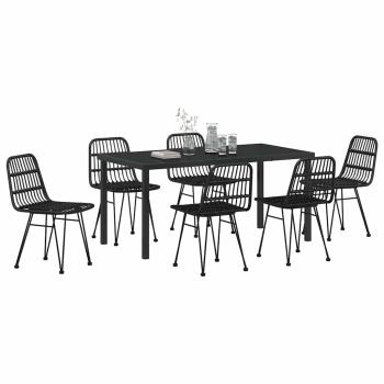 7-teiliges Garten-Essgruppe Schwarz Poly Rattan