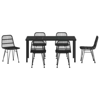7-teiliges Garten-Essgruppe Schwarz Poly Rattan