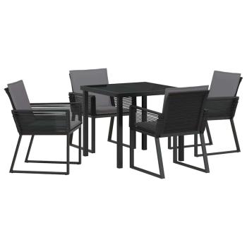 5-teiliges Garten-Ess-Set mit Kissen Schwarz Poly-Rattan