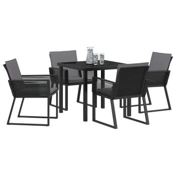 5-teiliges Garten-Ess-Set mit Kissen Schwarz Poly-Rattan